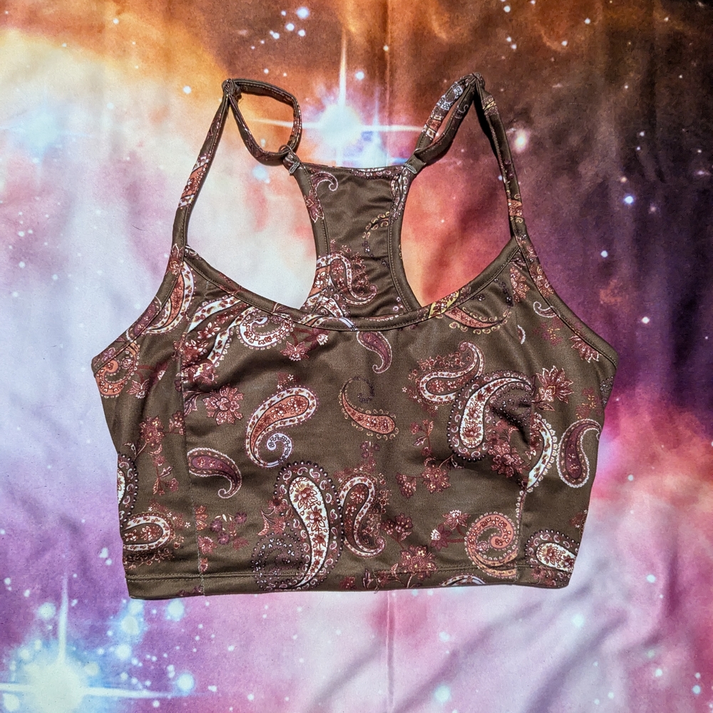 SO Women's Paisley Sports Bra - Brown and Burgundy size small